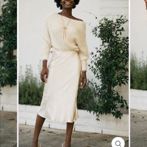 Morning lavender satin cream midi skirt